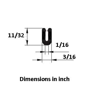 Black U Channel Edge Trim Rubber Seal EPDM 11/32" High x 3/16" Wide (33 Feet)