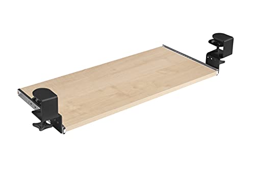 FIX&EASY Tastaturauszug klemmbar mit Tastaturablage 600X300mm ahorn Dekor, Tischklemmen höhenverstellbar schwarz, Schienen verzinkt 300mm, Auszug für Tastatur Maus Keyboard und Laptop Ablage Cover