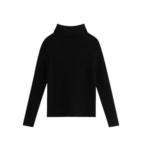 Girl's Turtleneck Sweaters Kids Long Sleeve Drop Shoulder Pullover Cable Knit Chunky Contrast Sweater Tops,Black