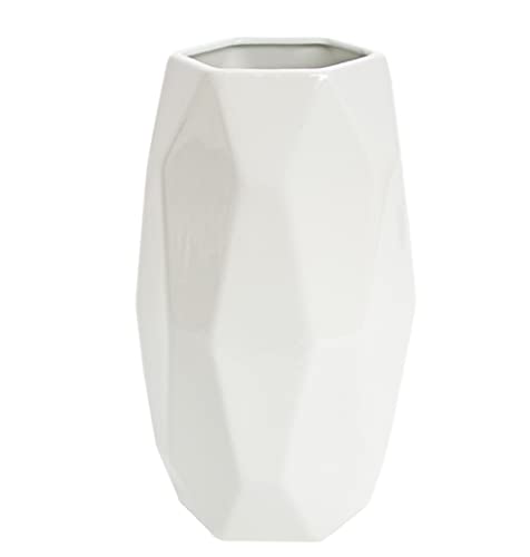 25 cm Jarrón Blanco de Cerámica, Floreros Jarrones Decorativos Modernos, Jarróns Sencillo y Minimalista para Flores y Pampas