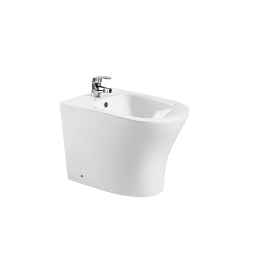 Bidet a suelo ceramico de Bano | Bide Adosado a Pared de Fondo Reducido Redondo Sin Tapa