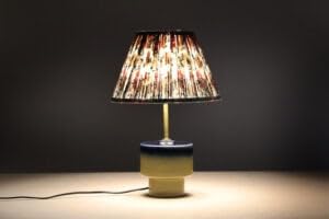 Ceramic Table Lamp with Floral Fabric Lampshade | Modern Decorative Bedside Lamp for Bedroom, Living Room & Home Décor | Blue & Beige-image-45