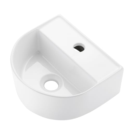 KES Lavabo Blanco de Cerámica Lavabo Baño 32.4 x 28.5 x 13 cm Lavamanos sobre Encimera Redondo Pared, BWSC101