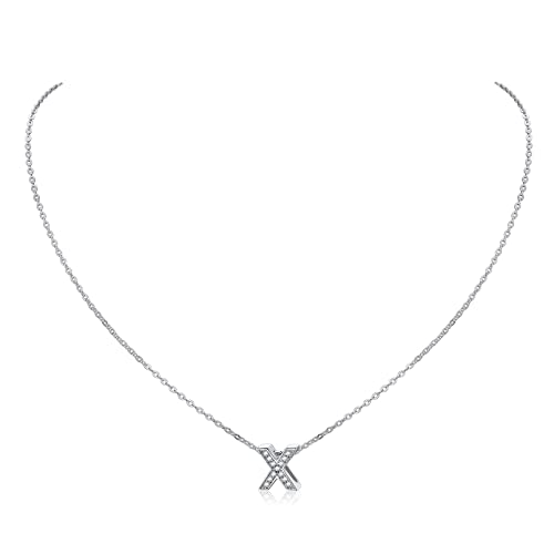 ChicSilver Cubic Zirconia Initial Necklace for Women 925 Sterling Silver Letter Necklace Dainty Personalized Jewelry White Cubic Zirconia M