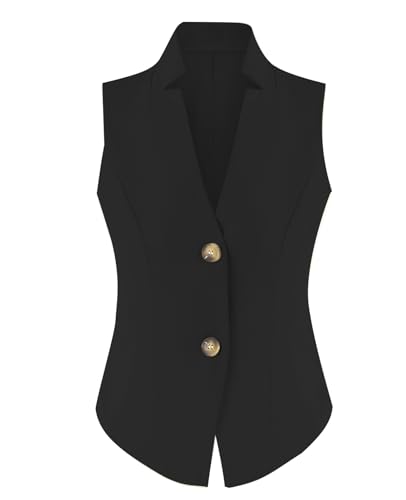 Women's Sleeveless Suit Vests V Neck 2025 Button Down V Neck Business Casual Dressy Waistcoat Vest