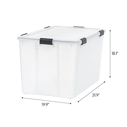 Image of IRIS USA WeatherPro 156 Qt Storage Bins with Lids, 3 Pack, BPA-Free Plastic Gasket Box with Tight Latch and Seal, Stackable Nestable Tote Tub - Clear /Black