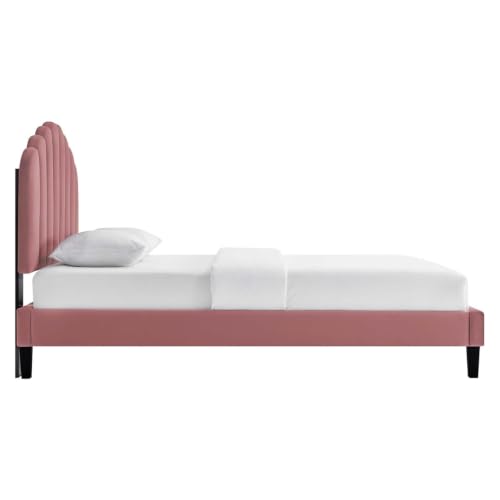 Image of HITHOS Solid Wood Single Bed Without Storage for Bedroom Living Room Home | Wooden Modern Upholstered Headboard Single Bed for Furniture (Dusty Rose)