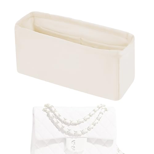 XYJG Bolsa organizadora sedosa para guardar a forma da bolsa Chanel Classic Flap CF mini quadrada 17/20/pequena/média/jumbo/maxi, bolsa de mão de luxo leve e resistente (CF Pequeno 23, Craie)