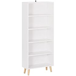 Estanterias Altas Blancas WOLTU Estanteria Libreria con 5 Compartimentos, Estanteria de Madera para Libros, Estanteria Biblioteca Blanca, Estantería de Almacenamiento para Salón, Dormitorio y Cocina, 60x24x144 cm, SK022ws