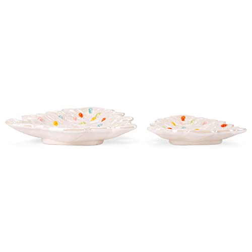 Transpac Holiday Tree Classic White 10 Inch Ceramic Candy Dish Serving Tray Set Of 2 #TOP2