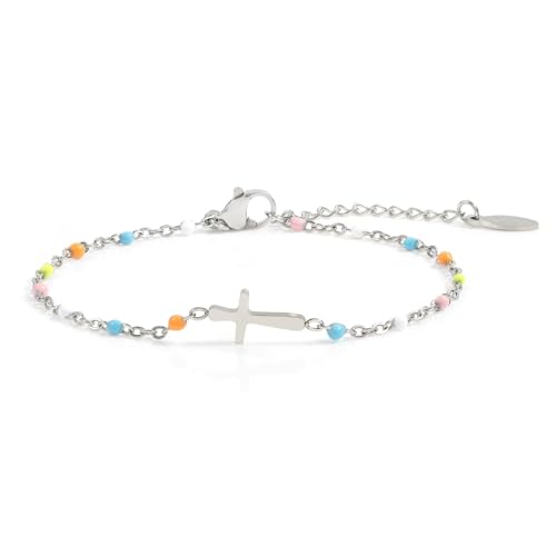 Reviews de Pulseras de Dama que Puedes Comprar On-line. 47 Pulsera Cruz Mujer, Diseño Bohemio con Cuentas Multicolor y Dije de Cruz, Joyería Cristiana Moda, Religiosa Joyería de Acero Inoxidable Ajustable, Regalos Cristianos para Mujer...