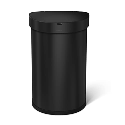 Image of simplehuman 45L semi-Round Sensor can, Matte Black Steel