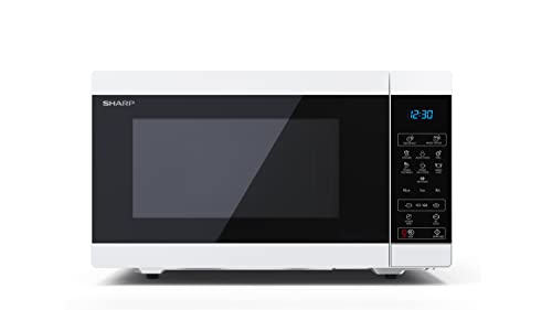 SHARP YC-MS51EW Microondas Sin Grill de 25 Litros, control Digital, microondas: 900 W, 5 Niveles de potencia de microondas, Plato giratorio, bloqueo infantil, Función ECO, Color Blanco.