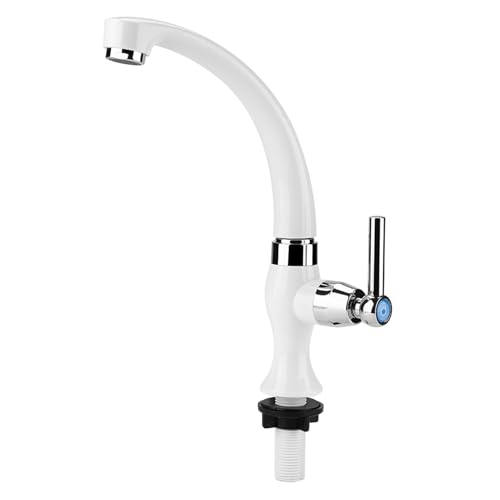 Robinet de Cuisine en ABS, Mitigeur Simple Froid, Blanc et Chromé, Poignée Rotative G1/2, pour Évier et Lavabo, KF-P2501-35