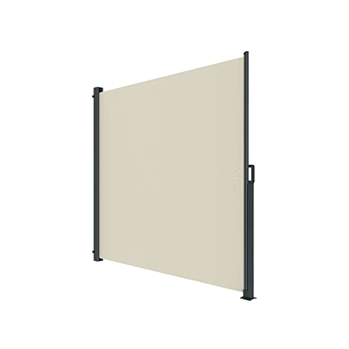 paramondo Seitenmarkise 2000 Seitenzugmarkise Sichtschutz Windschutz für Balkon & Terrasse, Ausziehbar Reißfest Wasserdicht, 180 x 300 cm, Beige, Gestell Anthrazit