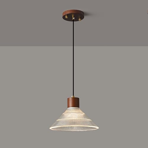 Lámpara colgante de comedor de mediados de siglo, lámpara colgante de madera con pantalla de vidrio, lámparas colgantes decorativas en forma de embudo, luminaria E27, lámparas colgantes industriales v