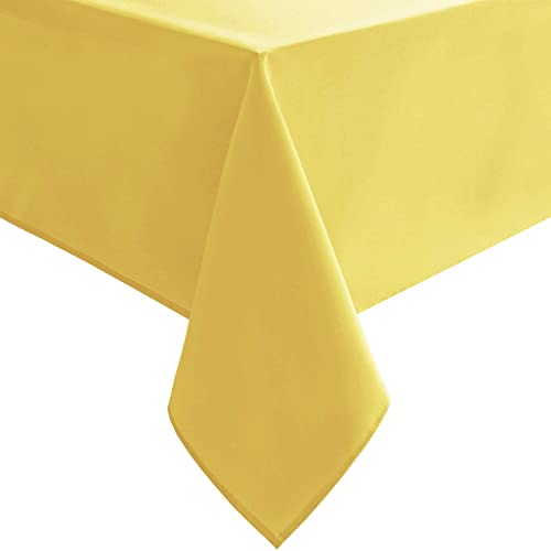 Image of HB MSALA Microfiber Satin Dining Table Cover - Plain, Smooth & Durable Tablecloth for 4 Seater (40 Inch x 150 cm) - Yellow | Plain, Smooth & Durable, Elegant & Easy-Care Fabric, For Dining & Home Decor