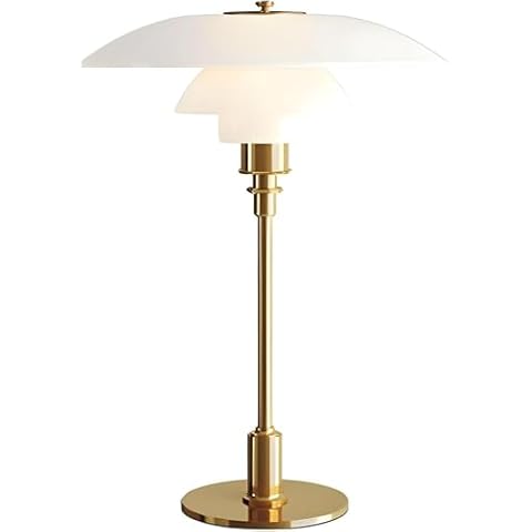 LIGHTLAND Modernist Table Lamp, Bauhaus Style Bedside Lamp with White Glass Lampshade and Gold Lamp Body, Decorative Table Lamp, Modern Table Lamp for Living Room, Bedroom, Study (White+Gold) Cover
