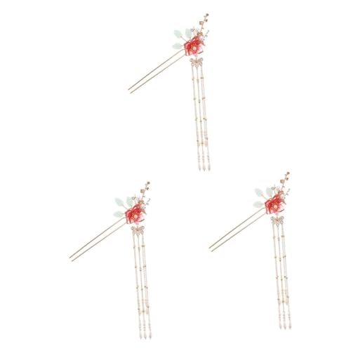 Baguette cheveux chinoise rouge, coffret 3 pièces pour offrir en cadeau traditionnel aux filles