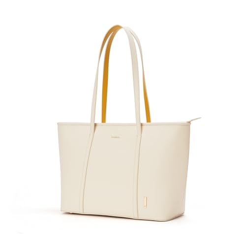 Image of MOKOBARA The Astrid Minimal Tote Vegan Leather Oversized Black Tote Bag For Women (Oatmilk)