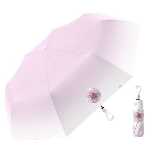 Compact Folding Umbrella with Flower Handle Pink Cute Portable Travel Umbrella Lightweight Windproof Rain Umbrella Automatic 1PCS-image-12