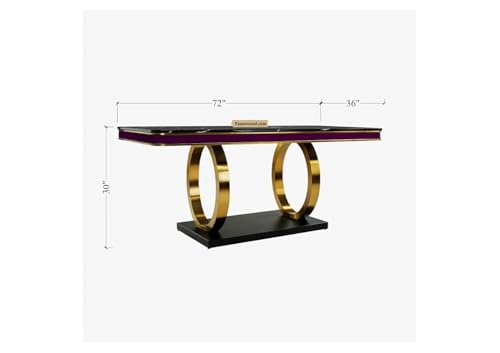 Image of 6-Seater Dining Table with Nano Composite Marble Top and PVC Golden Wooden Base |2yr Warranty - Includes 6 Fabric Upholstered Chairs (Maroon)