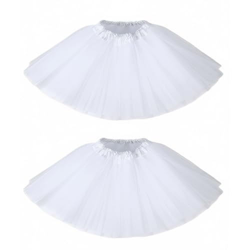 2 Pcs Womens Tulle Tutu Skirts for Adults 3-Layer Fluffy White Tutu Skirt Set Classic 80s Fancy Dress Costume for Women Elastic Waist Petticoat for Dancing Cosplay & Dress-up Parties (2 White)