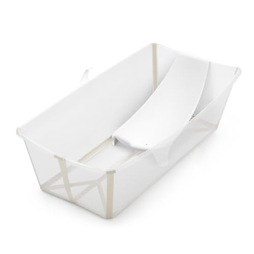 Stokke Flexi Bath X-Large Bundle, Sandy Beige - Spacious Baby Bathtub + Newborn Support - Lightweight, Foldable & Easy to Store - Best for Ages 0-6