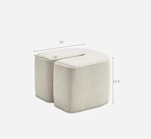 Image of Mango Wood Coffee Table with 2 Stools for Home | Oval Centre Table with Seating Stools | Space Saving Patio Tables with Two Upholstered Puffy Ottoman for (Natural Teak)