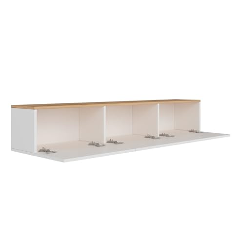 CONCEPT USINE | Meuble TV Suspendu HAL 150 cm Blanc & Bois Pin Atlantique | 3 Placards Fermés |...