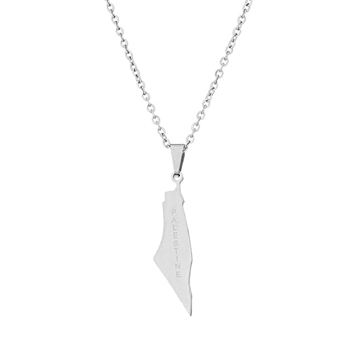 YUANYIRAN Israel Und Palästina Karte Anhänger Halskette - Ethnische Buchstaben Geometrische Männer Und Frauen Paar Anhänger Patriotische Flagge Hip Hop Charm Schmuck Für Gedenkgeschenk,Silber,50 Cover