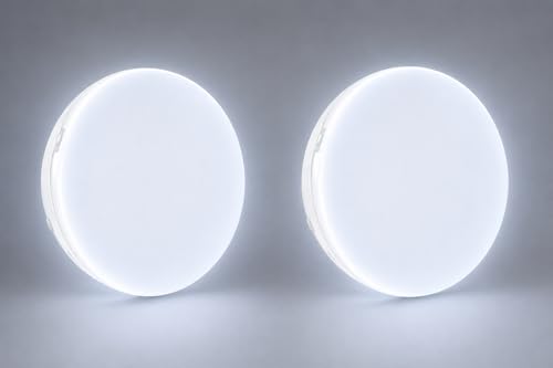 Image of OLIPS LED Bulkhead Moon Light IP54 Waterproof Indoor /Outdoor Wall & Ceiling Light - Weatherproof, Shock Proof, Slim Plastic Surface-Mounted Fixture (18 WATT Round (Cool White), 2)