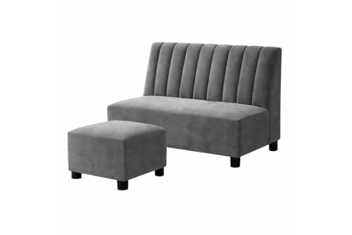 Image of Rosebell Sofa with Ottoman Combo Two Seater Sofa Set & Matching Footstool for Living Room Office & Guest Room - Grey