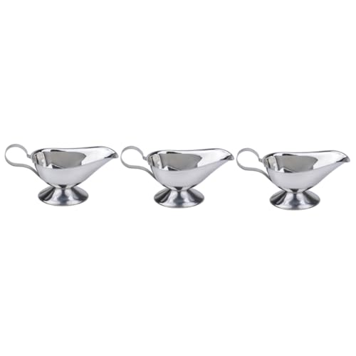 GRIRIW 3pcs Gravy Boat Steel Syrup Pitcher Dip Bowls Seasoning Dip Bowl Canning Steel Sauce Boat Mini Water Kettle Creamer Jug Fruit Bowls Pour Trifle Dumpling Creative Milk Jug Sugar Cup