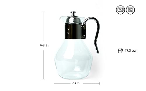 Rigeli Regent 18/10 Contempo Chromeplated Stainless Steel Coffee/Tea Warmer With - 10 Cups Stainless Steel Cover, Glass Teapot, Candle Holder Warmer 47.3Oz/1400Ml #TOP2