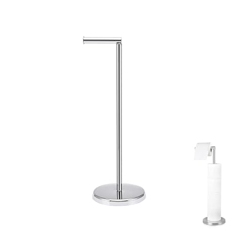 Portarrollos de papel higiénico de pie – Soporte de almacenamiento de papel higiénico de acero inoxidable con soporte de rollo de repuesto – Accesorio de baño moderno, antioxidante, diseño