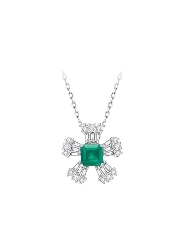 Dsnyu Collar de oro blanco, collar de cadena para mujer, esmeralda verde, colgante de copo de nieve de 0,4 quilates, joyería con diamante, Oro blanco de 9 quilates, Esmeralda Diamante