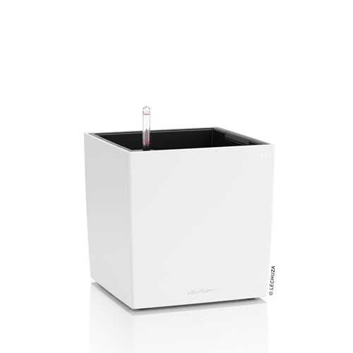 Lechuza Cube Color 30 weiß, Pflanzgefäß mit Bewässerungssystem, Wasserstandsanzeiger und Pflanzeinsatz, 29,5 x 29,5 x 30 cm, 19440