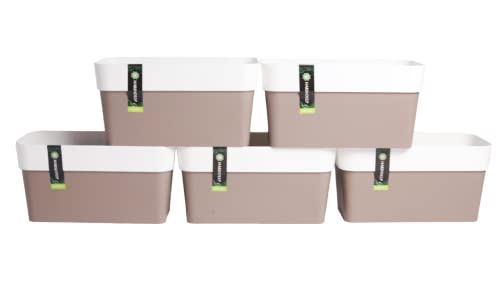 HARSHDEEP-Arty-Hanging Pots for Home Decorative Indoor Outdoor Plants Rectangular Plastic 11 Inch Set of 5 (White-Mocca)