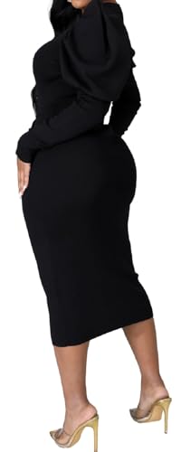 Image of Oxgmoky Women's Church Long Sleeve Sweater Dress Ribbed Bodycon Midi Work