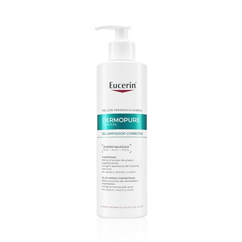 Eucerin DermoPure Clinical Gel Limpiador Corrector (150 ml), limpiador facial y corporal contra imperfecciones, manchas de acné y brillos con Ácido Salicílico, para piel con tendencia acneica