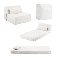 Tiita Folding Sofa Bed for Kids, Quad-Fold Mattress with Pillow, Soft Plush Couch, Portable Storage Bag, Convertible Lounger, for Playroom, Living Room, Guest Room, Beige