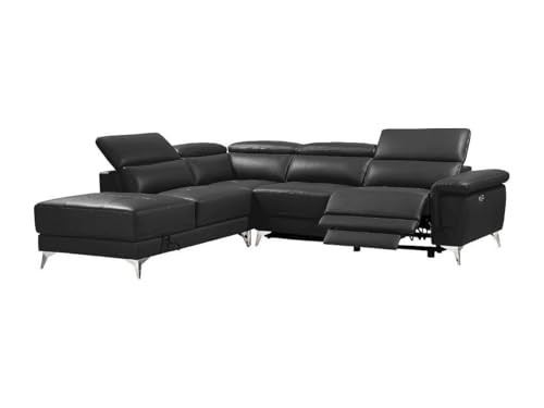 Vente-unique Canapé d'angle Relax électrique en Cuir PASCALINE - Anthracite - Angle Gauche