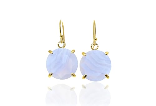 Boucles d'oreilles agate bleue artisanales avec boîte cadeau