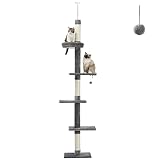 PETEPELA Cat Tree 5-Tier Floor to Ceiling Cat Tower Height Adjustable (95-107 Inches), Tall Kitty Cl