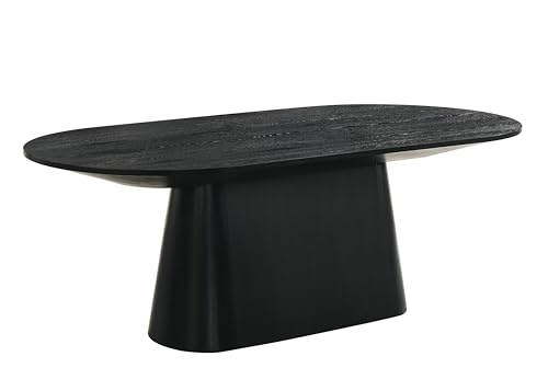 Image of Terra 88 inch Mid-Century Modern Oval Dining Table with Pedestal Base, Black | Transitional Style, Mid-Century Modern Inspired Pedestal Base, Wood Grain Top, Durable Wood Furniture