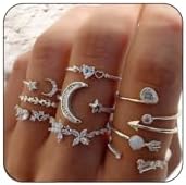 INENIMARTJ Boho Rings for Women,Dainty Silver Rings Trendy Silver Stacking Ring Set Vintage Knuckle Stackable Moon Star Heart Flower Leaf Top Finger Rings Christmas Stocking Stuffers for Women