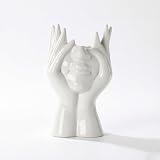 pwadzhy White Ceramic Face Vase, Decorative Floral Vase for Home Office