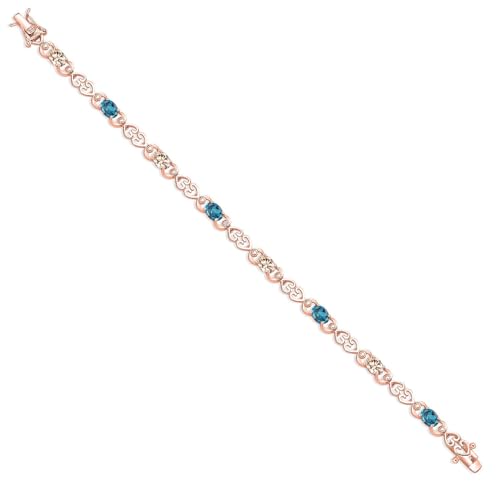Gem Stone King 18K Rose Gold Plated Silver Peach Morganite and London Blue Topaz and Lab Grown Diamond Bracelet For Women | 4.41 Cttw | Gemstone October Birthstone | Oval 6X4MM | Length 7.25 Inches3