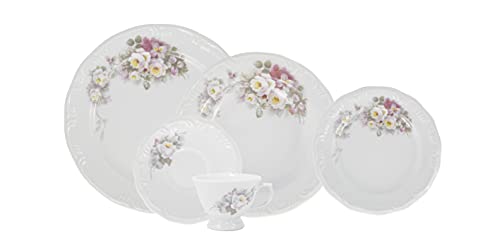 Serviço de Jantar e Café 30 Peças em Porcelana, Com Relevo Pomerode, Decoração Eterna, Multicor, Porcelana Schmidt